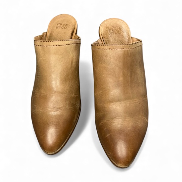 Frye Jacy Tan Leather Mules boho western leather pointed toe scandi girl - Picture 2 of 7